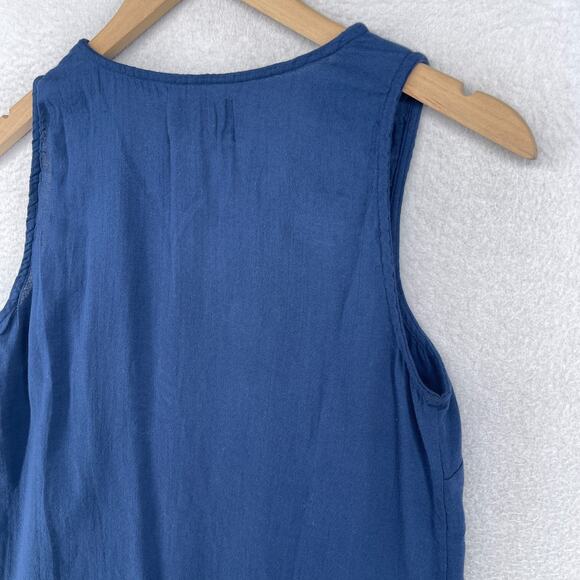 EVYS TREE Tank Top XS Loni Floral V-Neck Ruffle Hem Boho Peasant Cotton Blue - Picture 6 of 12